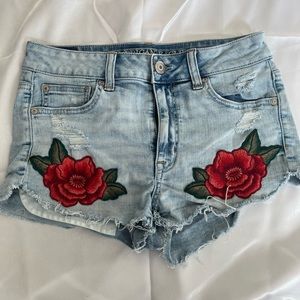 Embroidered denim shorts